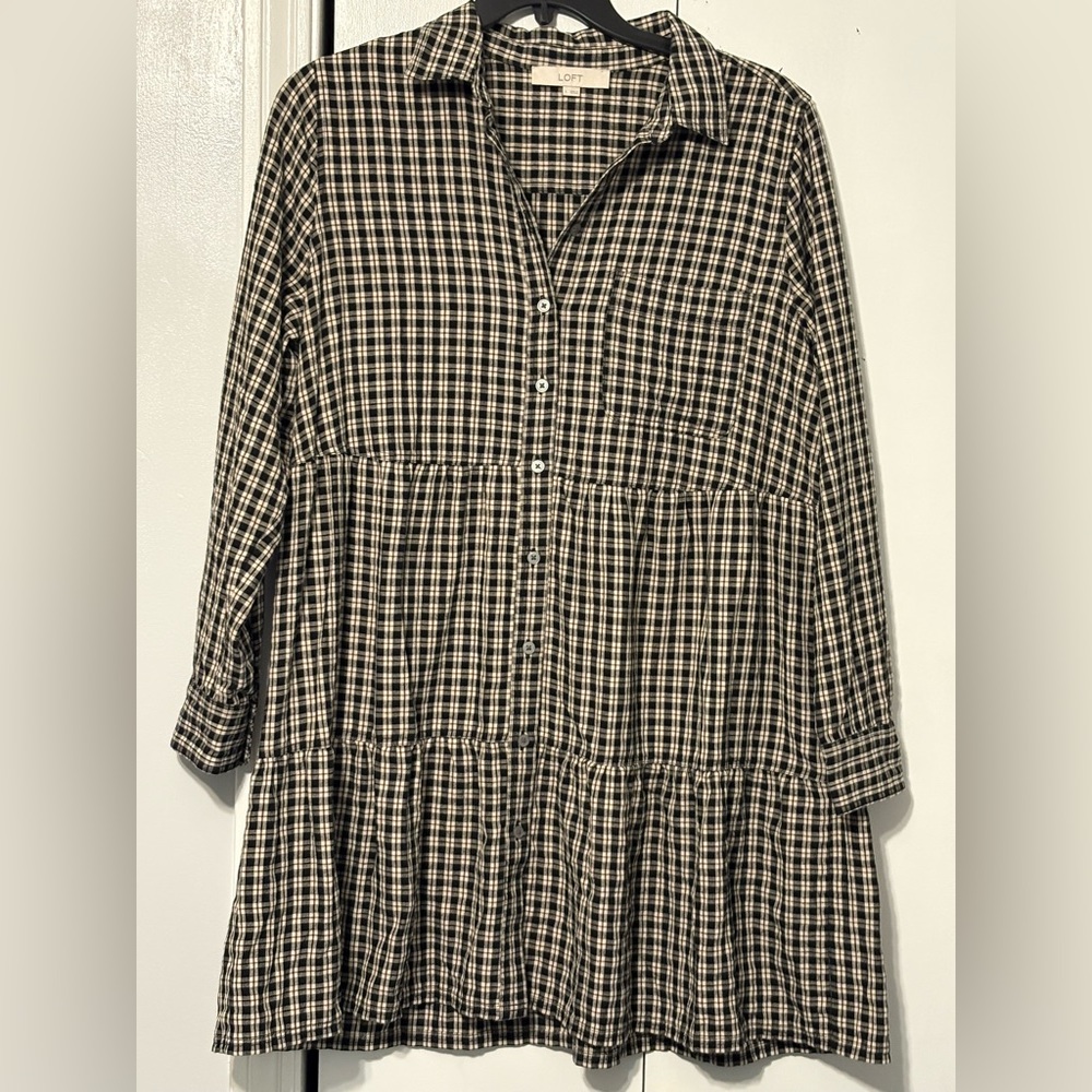 LOFT Black and White Plaid Dress